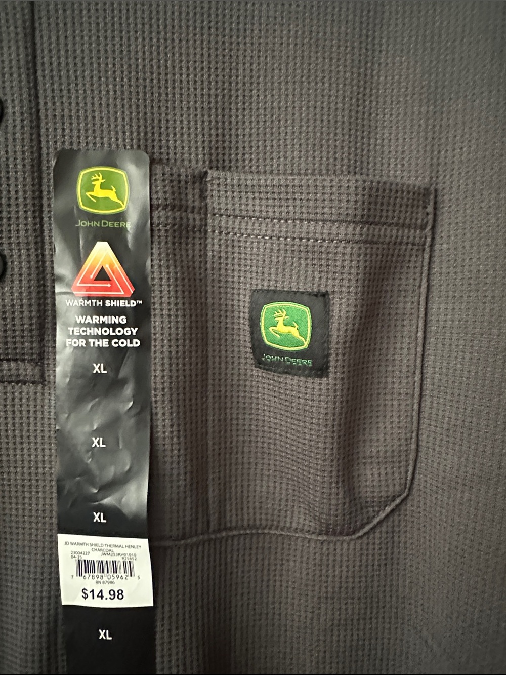 John Deere Men’s Black Long-Sleeve Henley Pocket Shirt - Picture 8 of 11